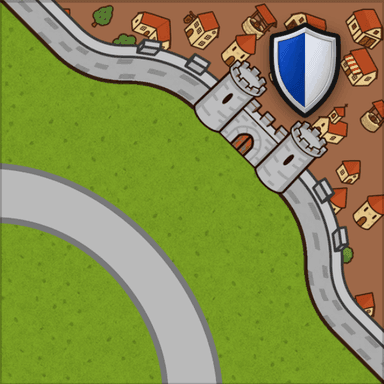 Half city with shield and corner road