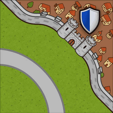 Half city with shield and corner road