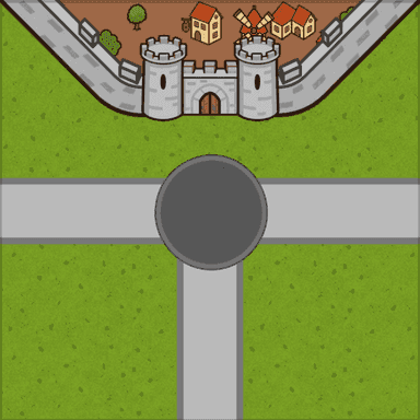 Three road crossing with city