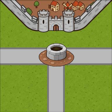 Three road crossing with city